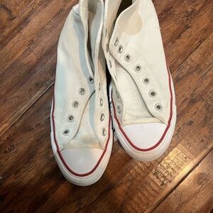 White Canvas Sneakers with Red Trim